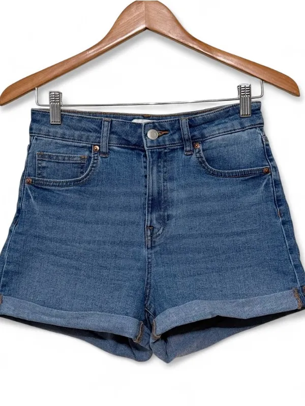 H&M Women's High-Waisted Stretch Denim Mom Shorts Size 8 - Image 2