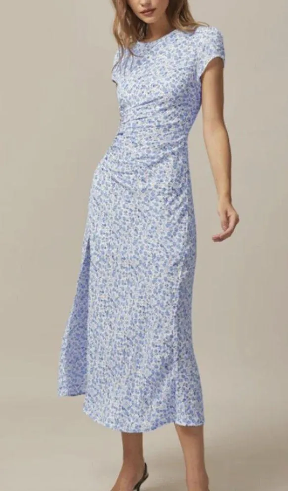 RIHOAS The Blue Round Neck Floral Slit Midi Dress 3 - Image 2