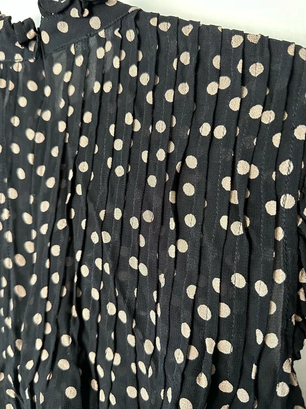 GANNI 2025 Polka Dot Print Mock Neck Smocked Ruffle Pleated Flowy blouse top XS - Image 10