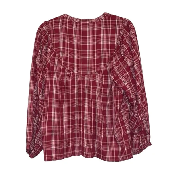 Madewell Red‎ Plaid Peasant Blouse Medium Long Sleeve Cottagecore Top - Image 3