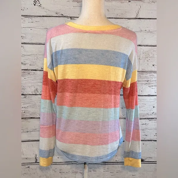 PINK REPUBLIC Long Sleeve Hacci T-Shirt Striped-Small - Image 2