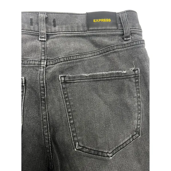 Express Modern Straight Jeans 8R Super High Rise Black Distressed Raw Hem - Image 6