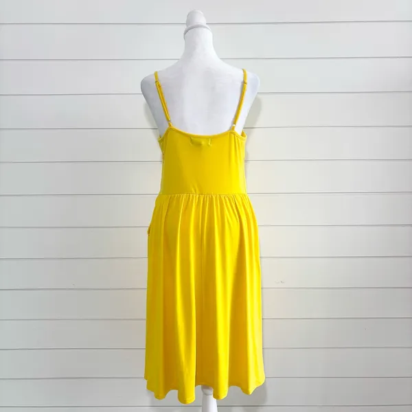 Yathon Yellow Ruched Front Midi‎ Sundress with Spaghetti Straps Size L - Image 2