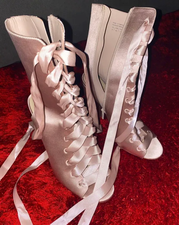 ALDO Satin Ribbon Lace Up Heels Pink 9 - Image 5