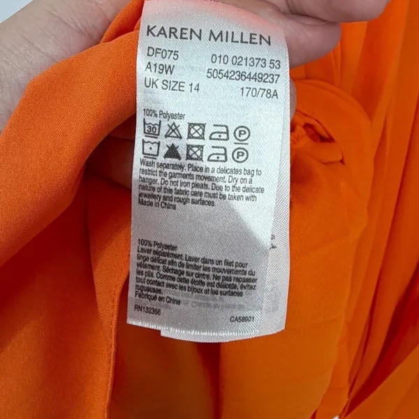 Karen Millen Orange Pleated Midi Dress US 10 Beaded Straps Wedding Guest - Image 8