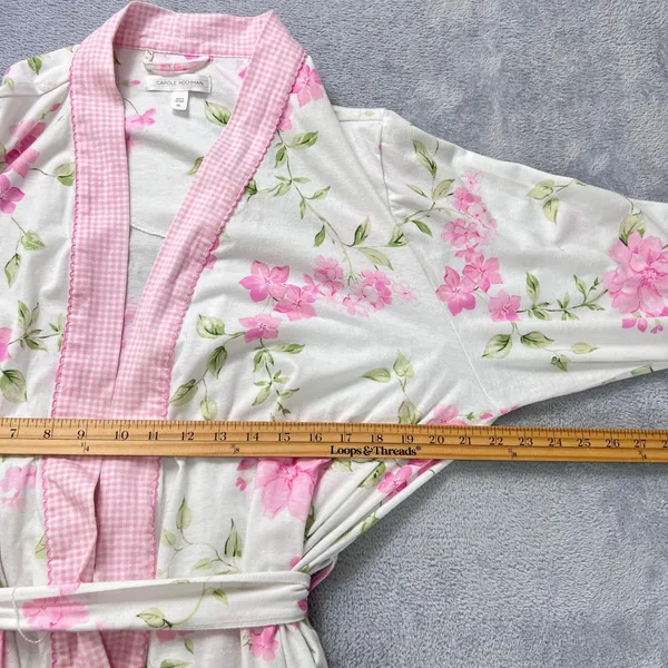 Pink Floral‎ Bath Robe Womens XL Cotton Blend Kimono Style Lightweight Belted - Image 7