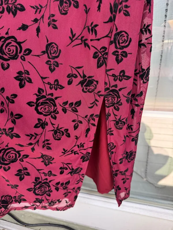 Z🐞Inspired Hearts Wine Red Floral Dress - Image 2