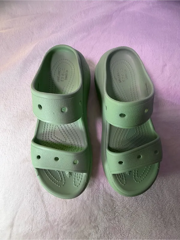 CROCS Kids Mint Green Two-Strap Slide Sandals - Image 4