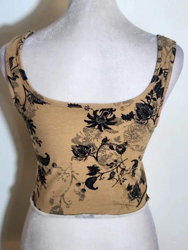Brown and Black Floral Crop Top Size Large - Image 3