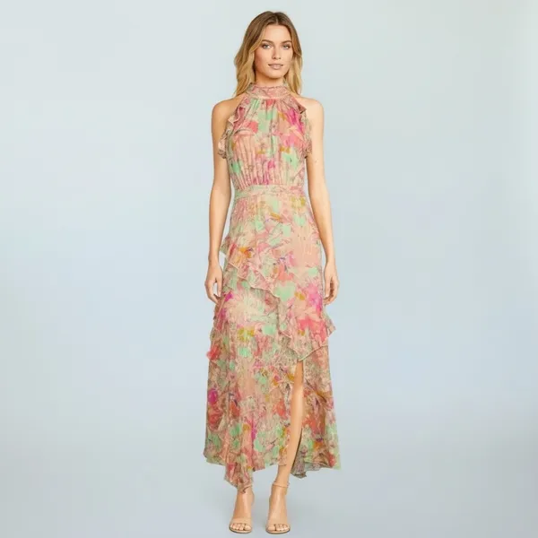 ALEX MARIE Fiona Halter Floral Asymmetric Hem Ruffled Maxi Dress Size 20W NEW - Image 13