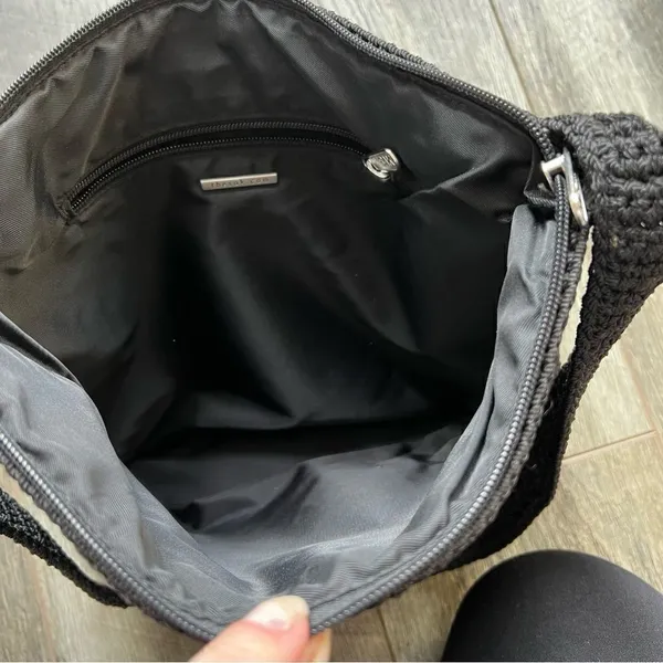 The Sak Original Crochet Knit Black Purse Shoulder Bag Medium Handbag - Image 6