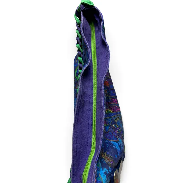 Laurel Burch Shoulder Bag Cats Dogs Purple Green Canvas Art Purse Vintage - Image 15