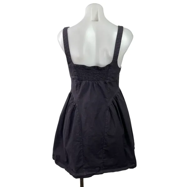 Free People Astrid Oxford Black Sleeveless Square Neck Button Down Mini Dress M - Image 3