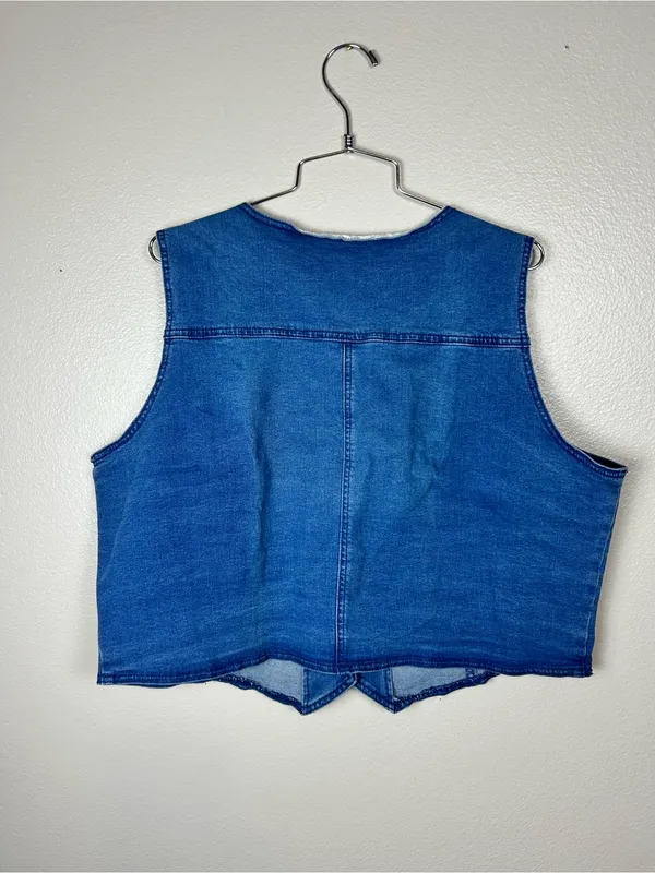 Luvaria Classic Blue Denim Button-Front Vest Boho Country Fall Fashion - Image 2