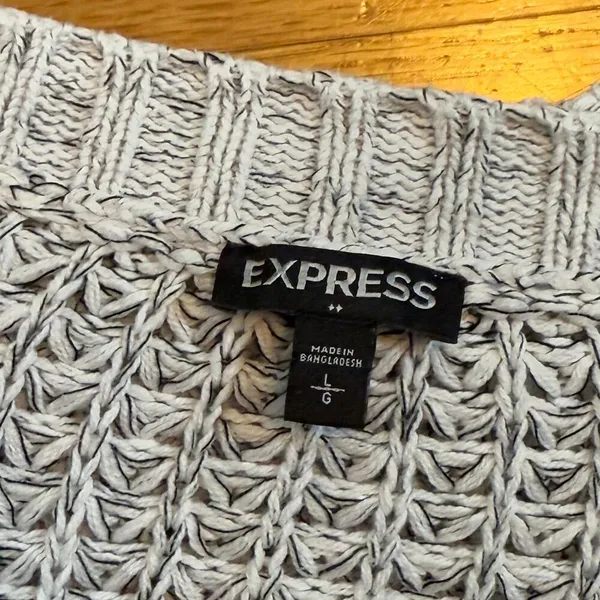 Express Women’s Large Gray Black Speckle Open Front Long Sleeve Knit Cardigan - Image 9