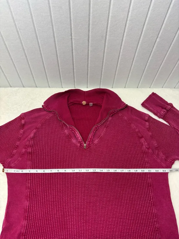 Free People Ashton Wine Half-Zip‎ Waffle Knit Pullover Size XL - Image 9
