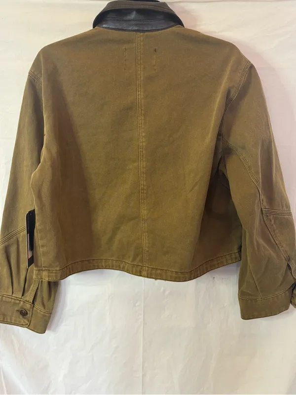 Ci Sono Cropped Olive Green Jacket with Black Contrast Collar - Image 7
