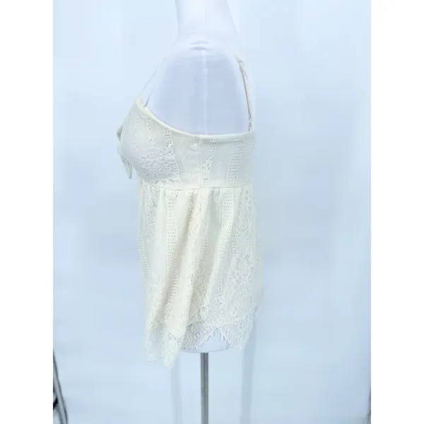Babydoll Lace Ivory Tank Top‎ Y2K Size Medium Coquette Romantic Boho Festival - Image 3