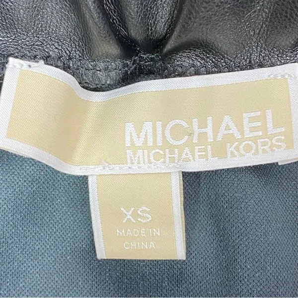 Michael Kors Lace Trim Faux Leather Slip Skirt‎ Black Midi Pencil Elastic XS - Image 11