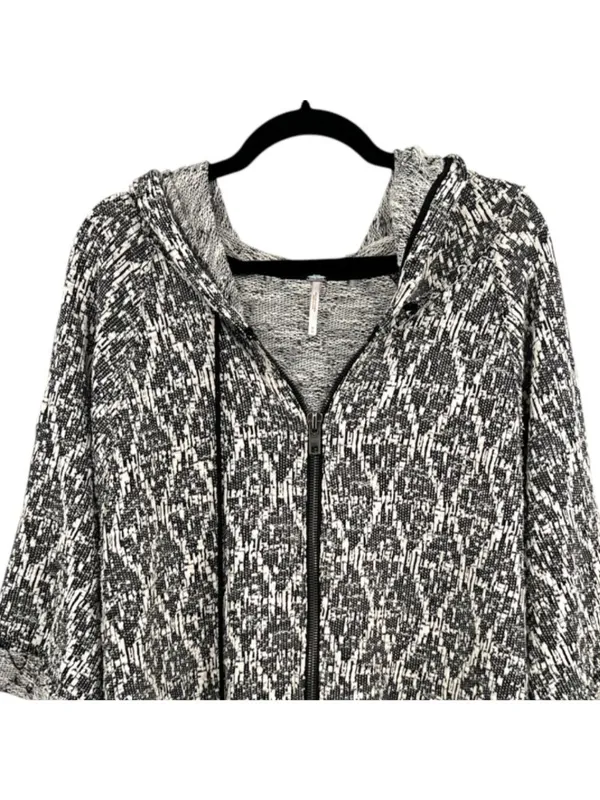 Free People Sante Fe Jacquard Kimono Hoodie Black White Bohemian Size Medium - Image 2