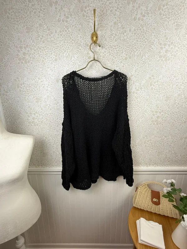 Free People Black Oversized Knit Sunday Shore Pullover - Size - Medium - Image 6