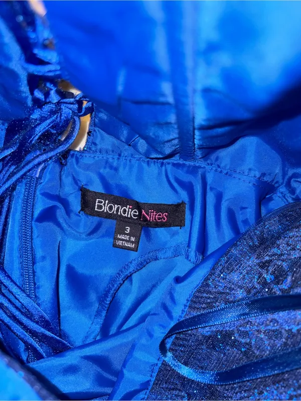 NWT Blondie Nites Womens Size 3 Royal Blue Sequin Corset Lace Up Party Dress - Image 5