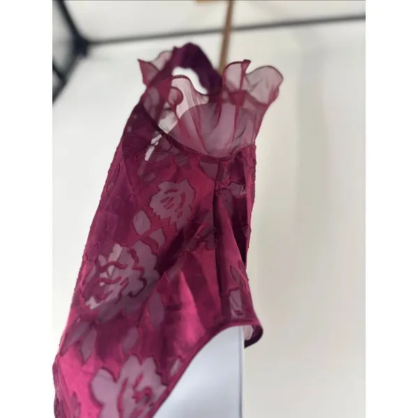 Vintage Victorias Secret Satin Teddy Lingerie Gold Label Maroon Floral Size M - Image 5
