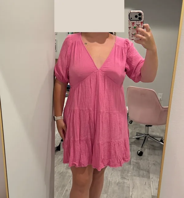 Pink Textured Babydoll Mini Dress - Image 3