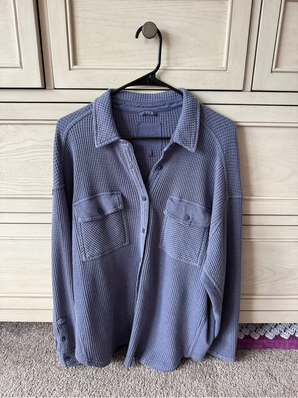Aerie Relaxed Navy Button-Up Shirt - Women's Casual Top - Image 3