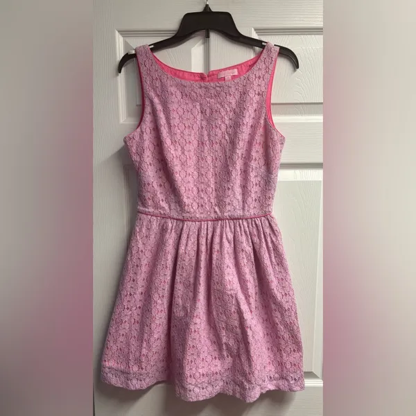 Lilly Pulitzer “Aleesa” Fit & Flare Pink Lace Sleeveless Mini Dress Size 8 - Image 2