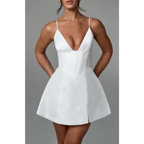 NWT Babyboo Sela Ivory Lace Up Corset Fit & Flare Mini Dress Womens Size S Small - Image 6