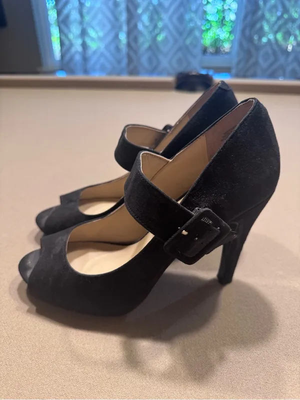 Nine West Black Suede Peep-Toe Mary Jane Heels - Image 2