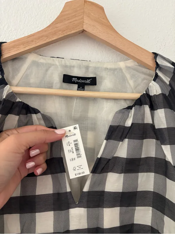 Madewell Bubble-Sleeve Top in gingham new nwt - Image 3