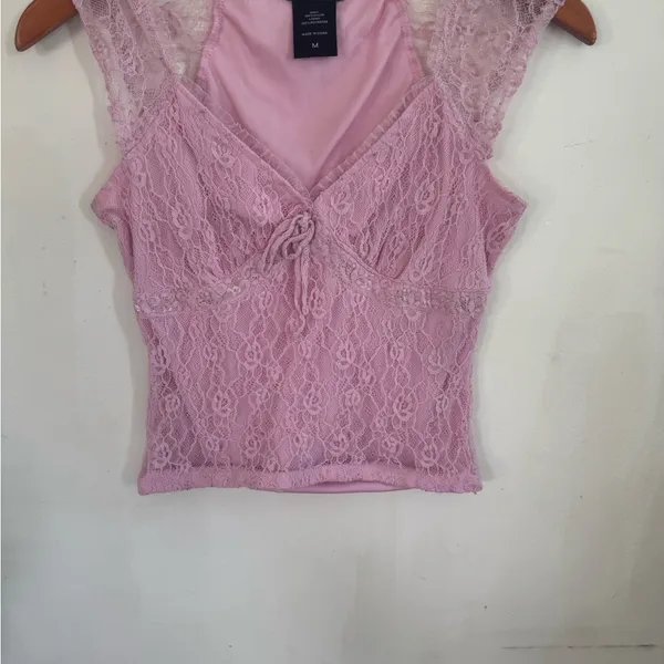 Y2K Women's Lace V-Neck Camisole Tank Top - Light Pink - Image 3
