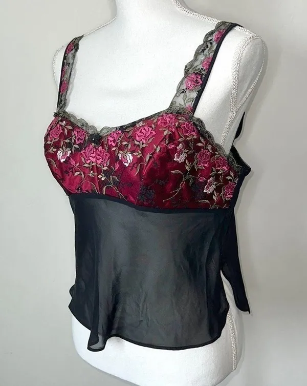 Vintage Chiffon Camisole Black Size L - Image 4