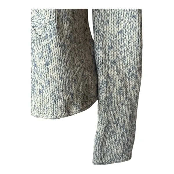 By Next Era Sweater Women Medium Blue White Cable Knit Hooded Pullover‎ Tassel - Image 5
