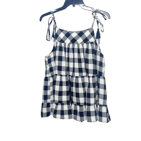 Entro gingham plaid black top tassels NWOT e - Image 4