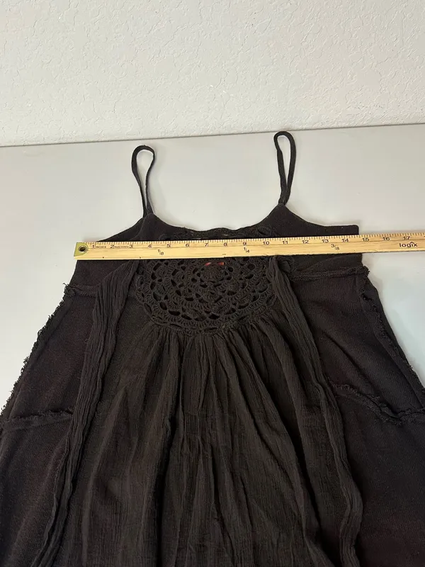 Free People Boho Lightweight Cotton Crochet Bodice Gauzy Dress in Brown Size XS - Image 6
