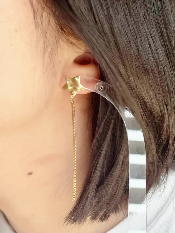 Handmade quality gold tone fully stainless steel chain & star dangle earrings 🌟 - Image 3