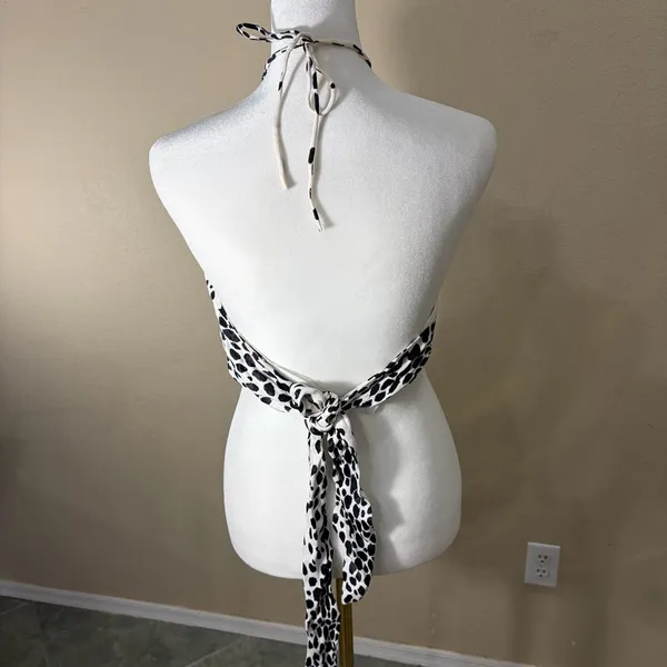Bershka Black White Spot Satin Backless Halter Top Exposed Back Sz M Party Beach - Image 5