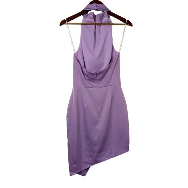 Elliatt Asymmetric Satin Cocktail Midi Women's Dress Lilac Size Small - Image 5