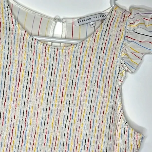 English Factory Smocked Flutter Cap Sleeve Stripes Dress - Image 6