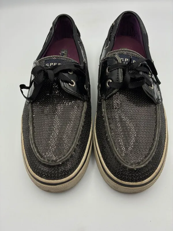 Sperry Womens Black Patent Sequined Boat Shoes Size 9M Stylish Casual Slip Ons - Image 8