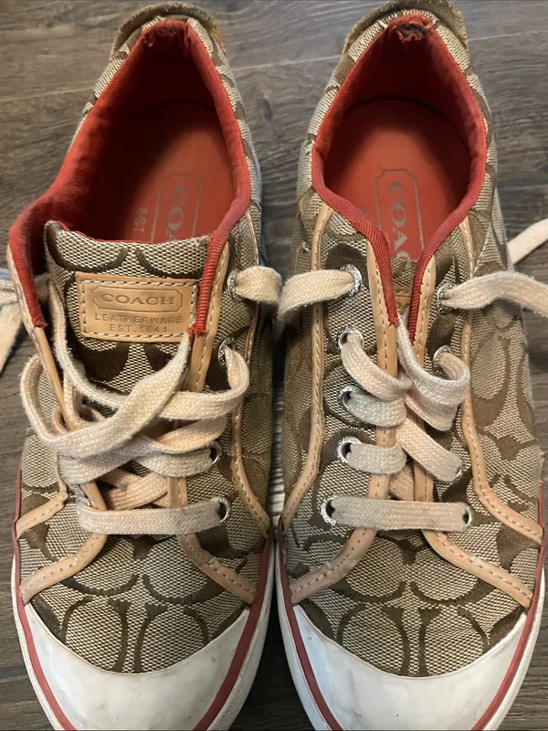 Women’s Coach Tan & Beige Signature Canvas Sneakers w/ Coach Logo Size 7.5M - Image 7
