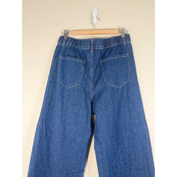 Petal + Pup Womens Dark Wash Wide Leg Drawstring Denim‎ Jeans Blue Size Medium - Image 5
