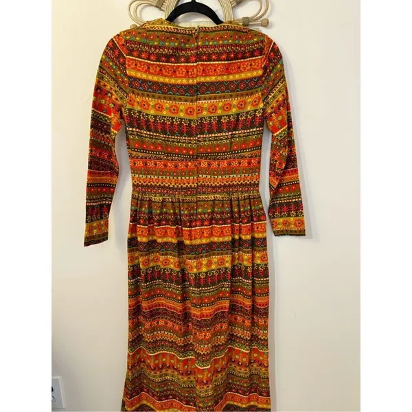 Vintage Groovy Floral Bark/ Lava Cloth Handmade Maxi Dress S/M - Image 7