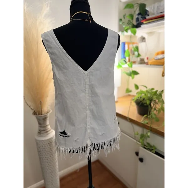 American Eagle White Distressed Fringe Tank Top | 100% Cotton | Size Small - Image 2