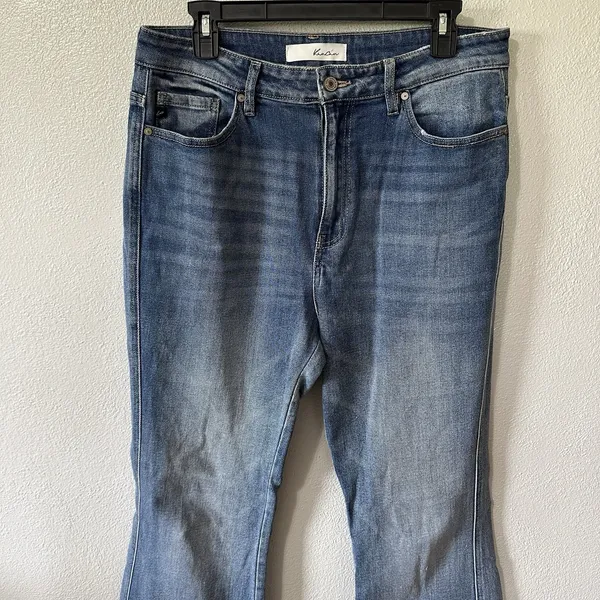 KanCan Boot Cut‎ Flare Stretch Jeans Size 11/29 Light Medium Wash Raw Hem - Image 2