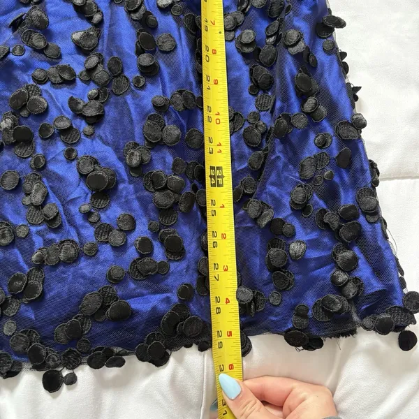Vintage 80s 90s Mini Cocktail Dress Blue‎ Black Dainty Romantic Feminine Whimsy - Image 3