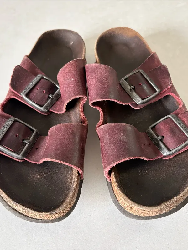 Birkenstock Slip-on Sandals Red Two Strap Woman’s Size 38 US 7-7.5 - Image 2